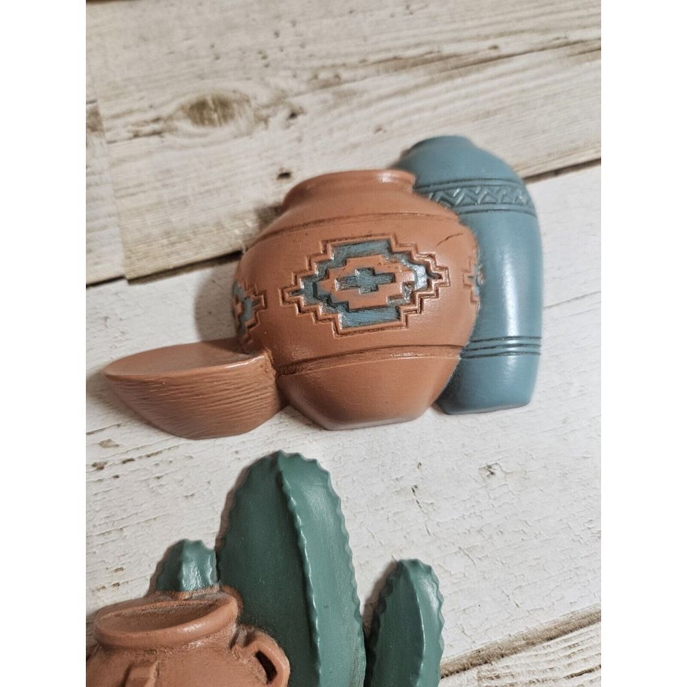 Vtg Southwest WALL PLAQUE Decor Burwood HOME INTERIORS Pot Cacti Desert Set Of 3 - Picture 3 of 6